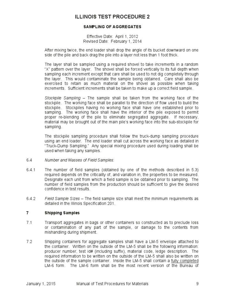Illinois Test Procedure 2: Sampling of Aggregates | PDF | Nature