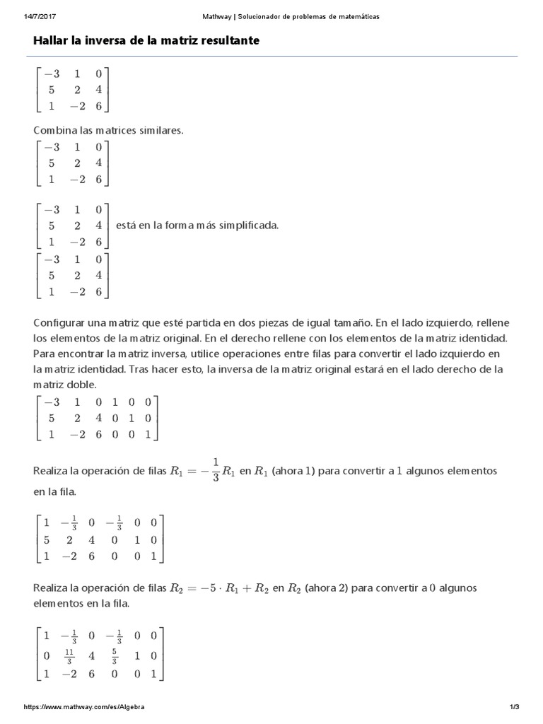 Inversa de Matrices en Mathway | PDF | Matriz (Matemáticas) | Física ...