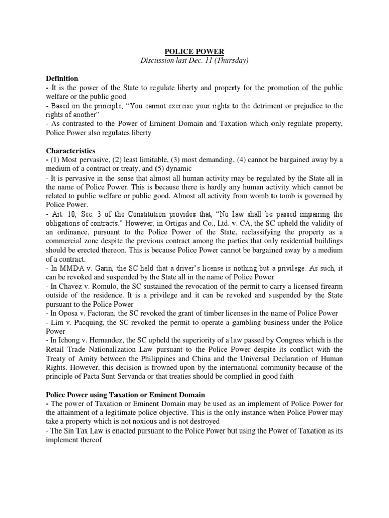 Understanding Police Power in Law | PDF | Police Power (United States ...