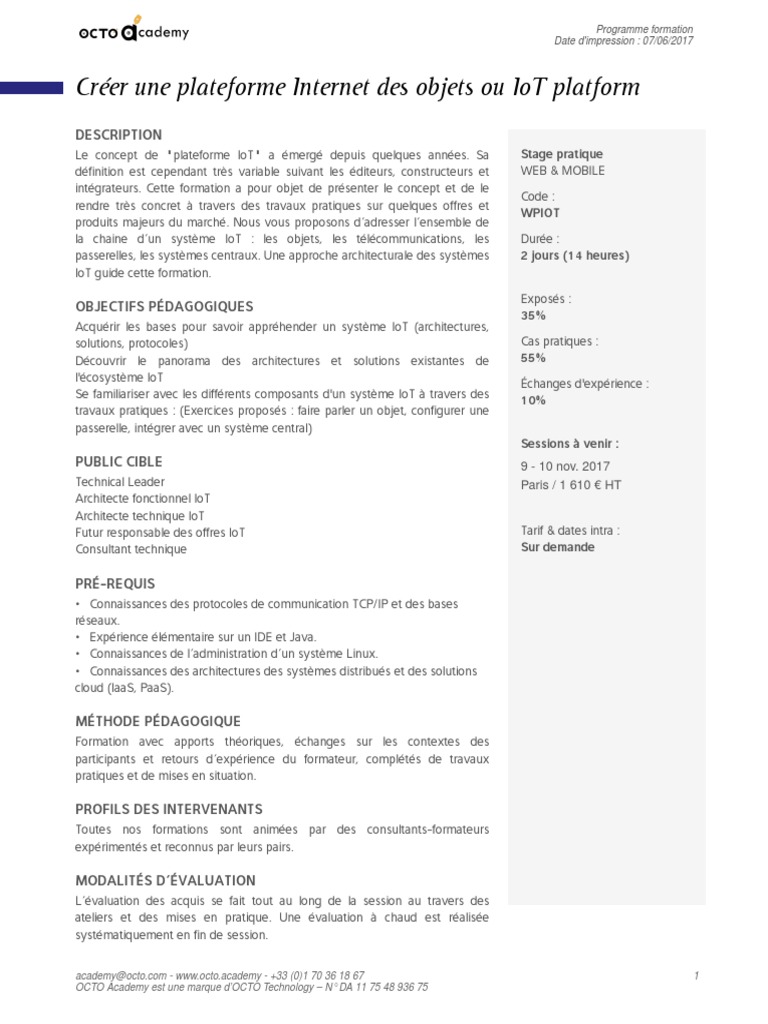 Création d'une plateforme IoT | PDF | Internet des objets | l'Internet