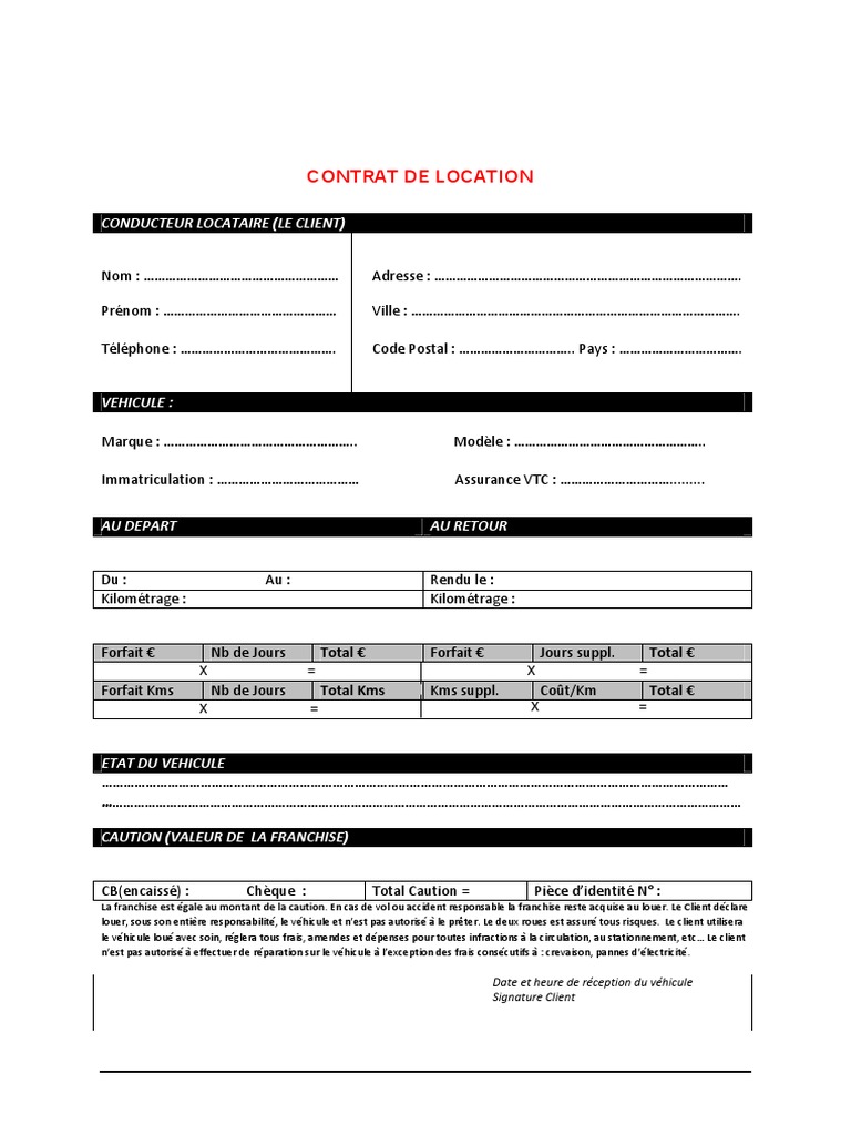 Imprimer Contrat De Location Voiture Vierge Pdf