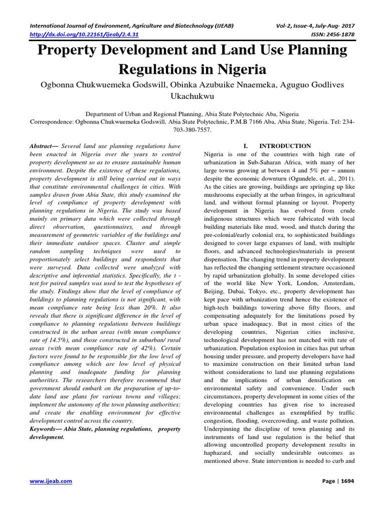 Property Development and Land Use Planning Regulations in Nigeria PDF