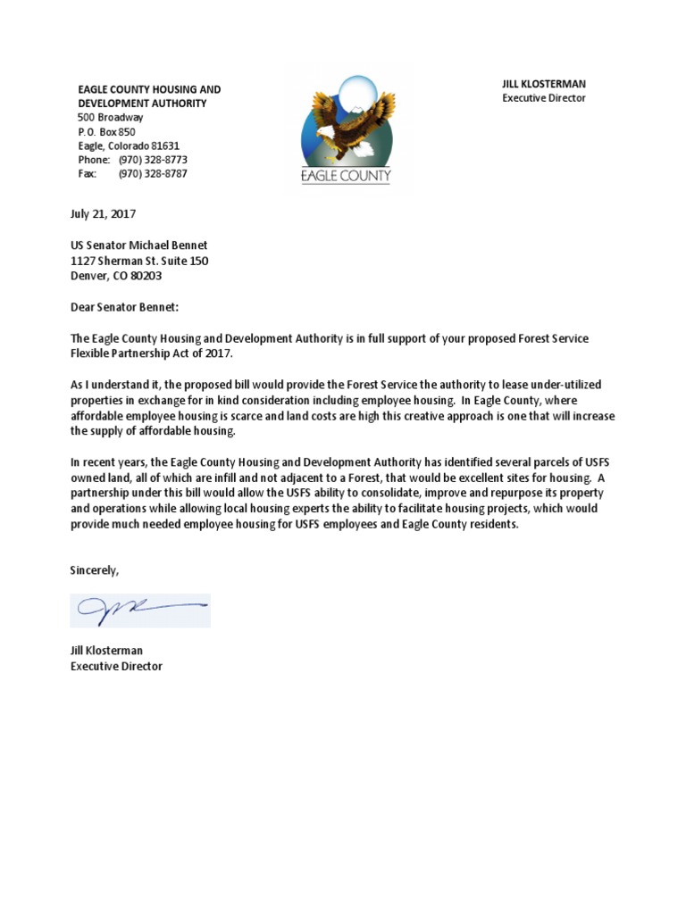 Letter of Support Eagle Housing Development