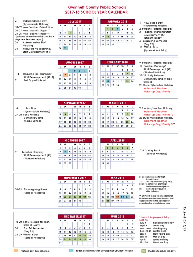 Calendar 2017 2018 | PDF | Academic Term | Schools