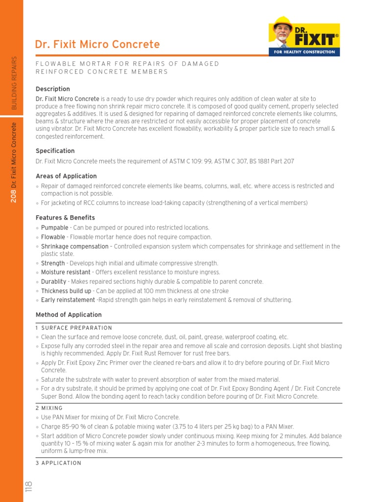 Dr. Fixit Micro Concrete Application Guide | PDF | Reinforced Concrete ...