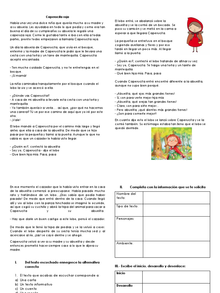 Actividades de Caperucita Roja para Primer Grado | PDF | Caperucita ...