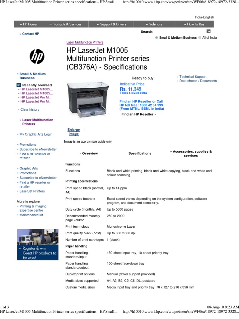 hp m1005 specification