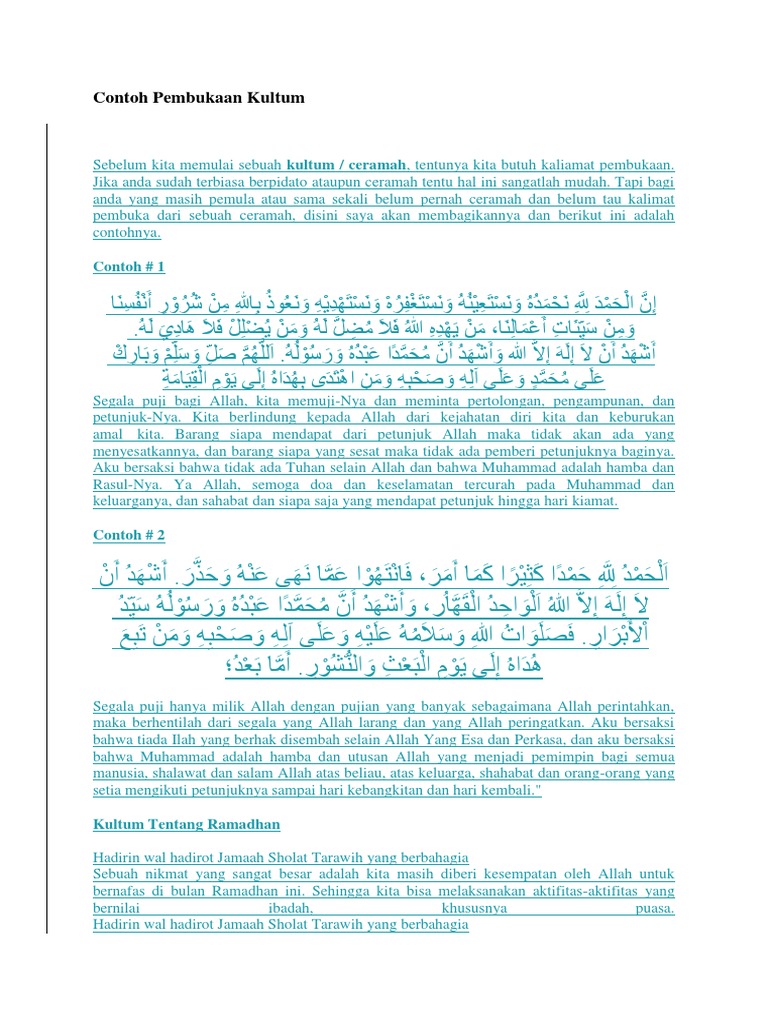 Contoh Pembukaan Kultum