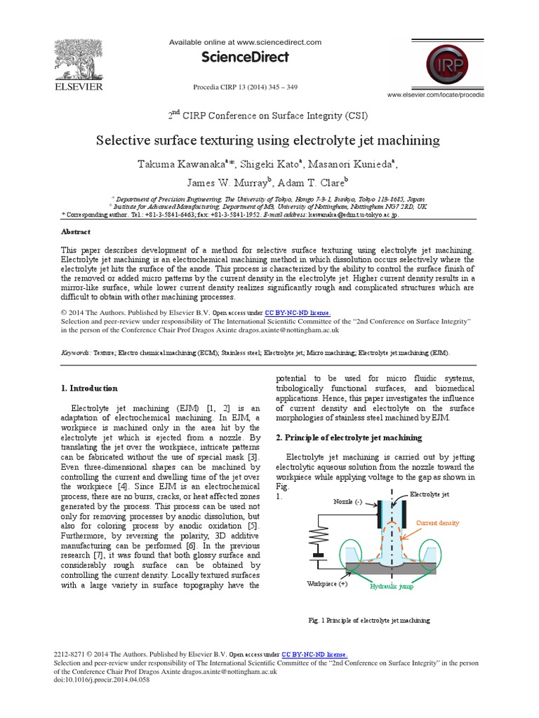 Selective Surface Texturing Using Electrolyte Jet Machinin 2014 ...