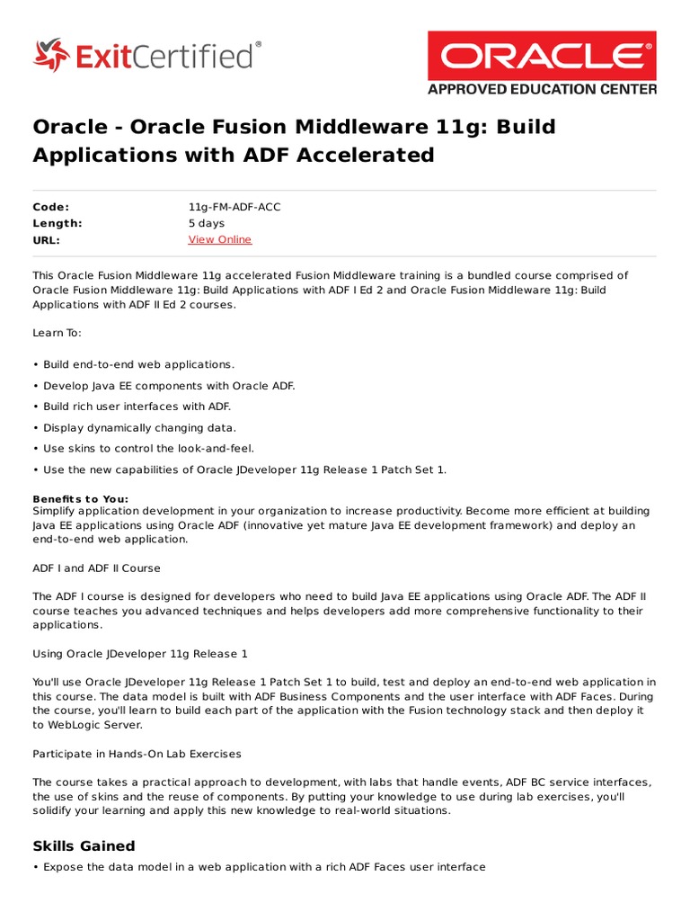 Oracle Fusion Middleware 11g Build Applications With Adf Accelerated ...