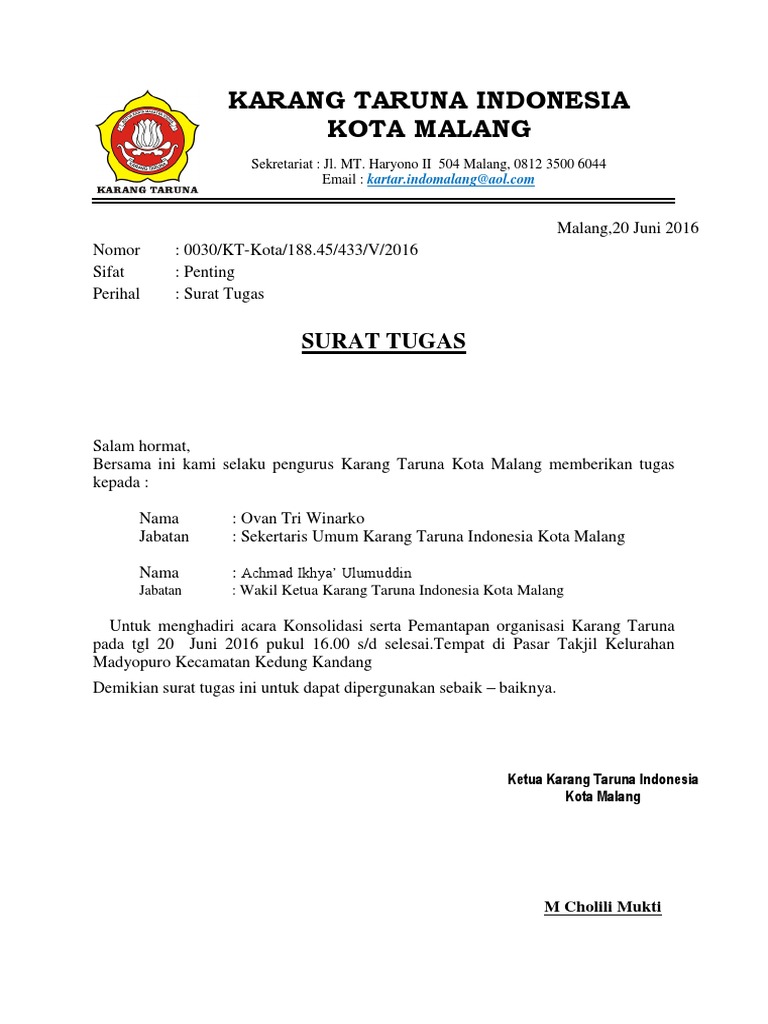 Contoh Surat Tugas Organisasi Nusagates