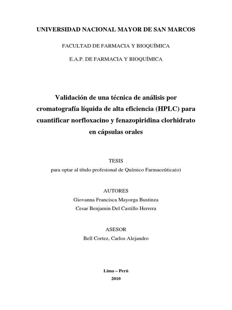 Tesis Norfloxacina Pdf Cromatografia Liquida De Alto Rendimiento Cromatografia