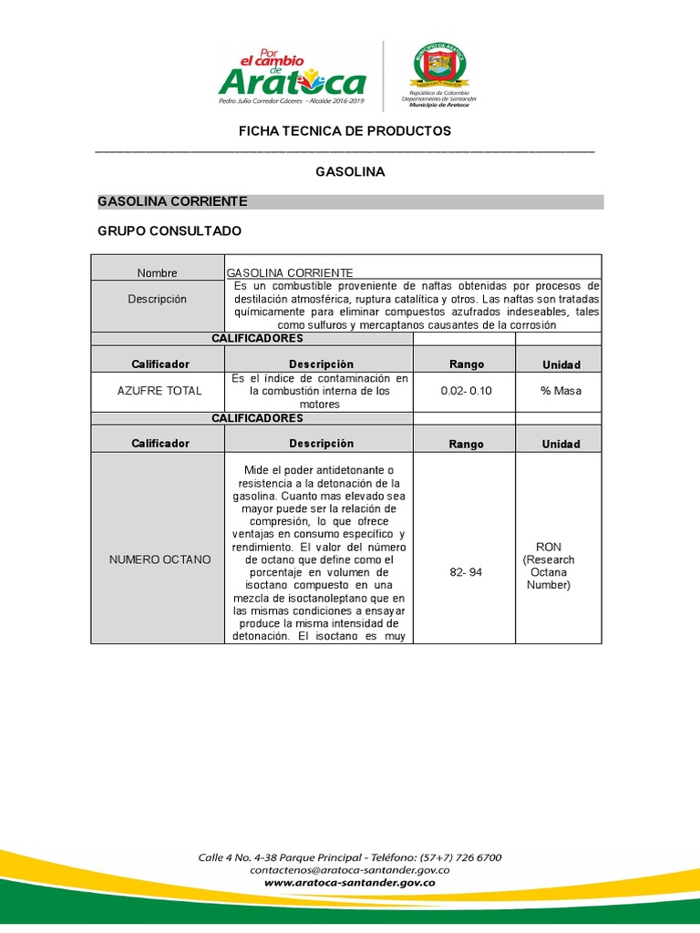 Fichas Tecnica Gasolina PDF PDF Gasolina Combustible diesel