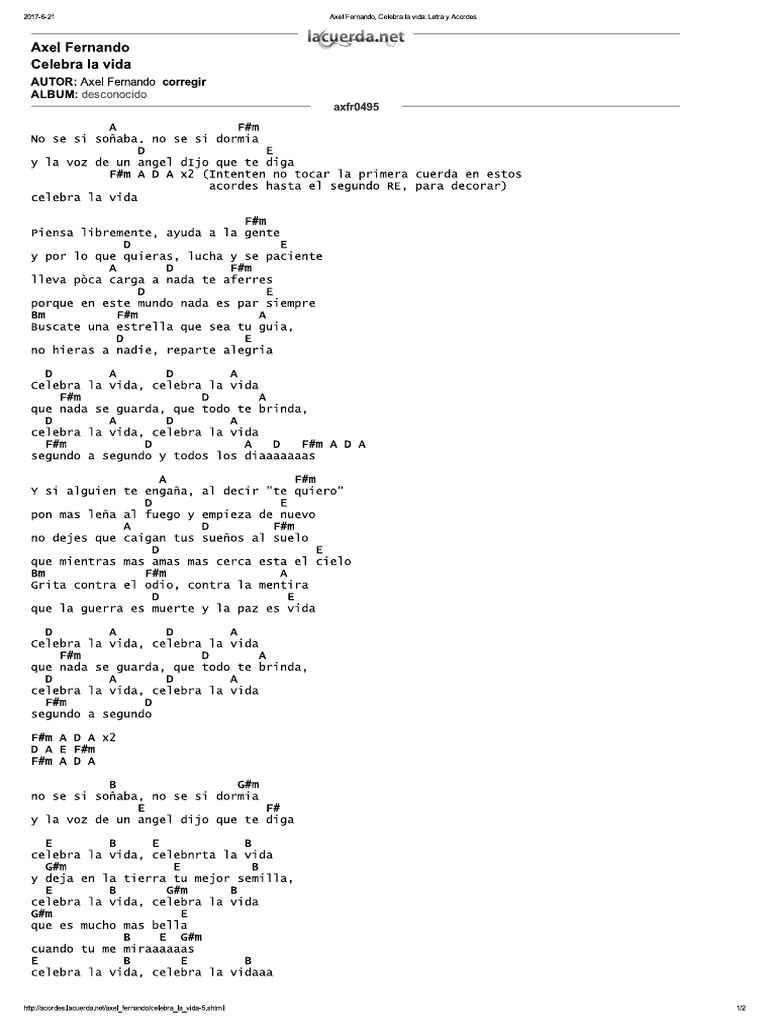 Axel Fernando Celebra La Vida Letra Y Acordes Pdf