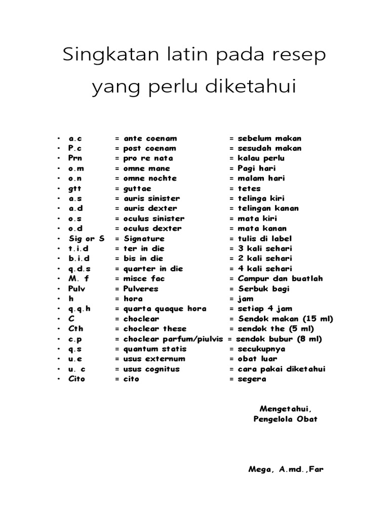 Singkatan Latin Pada Resep Yang Perlu Diketahui