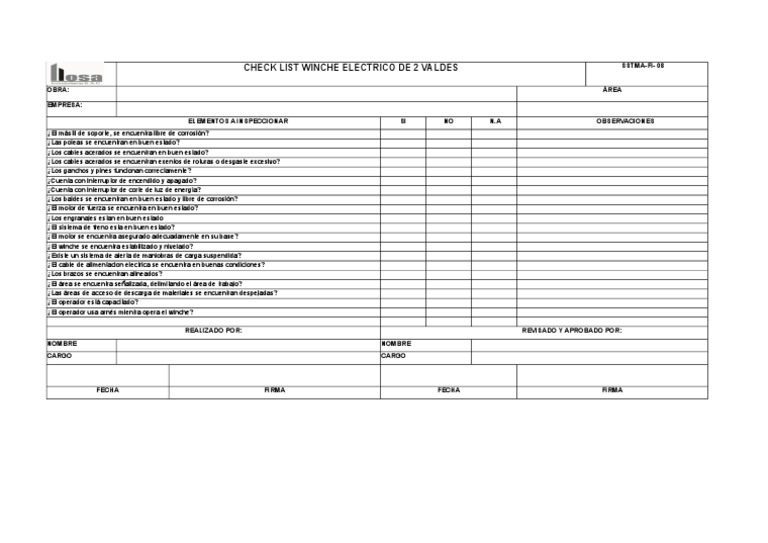 Checklist Winche Eléctrico 2 Valdes | PDF