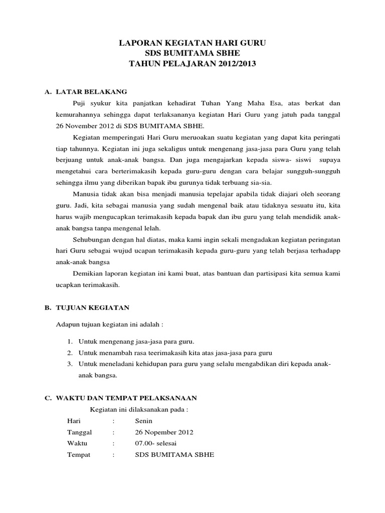 Laporan Kegiatan Hari Guru
