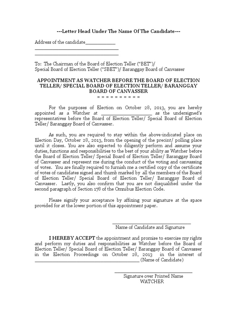 Watcher's Appointment Form Justice Crime & Justice Free 30day