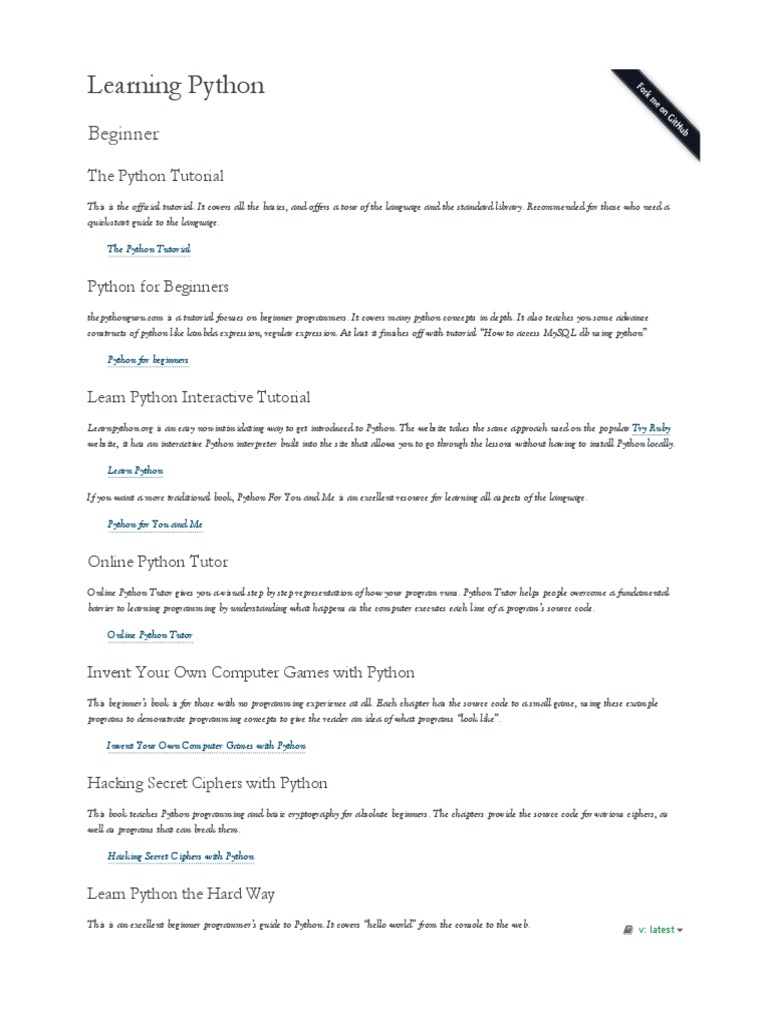 Learning Python Guide | PDF | Python (Programming Language) | Test ...