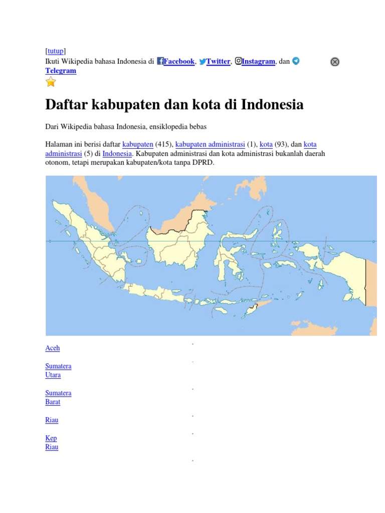 Daftar Kabupaten  Dan  Kota  Di  Indonesia 