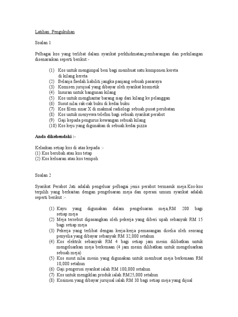 Soalan Konsep & Jenis Kos | PDF