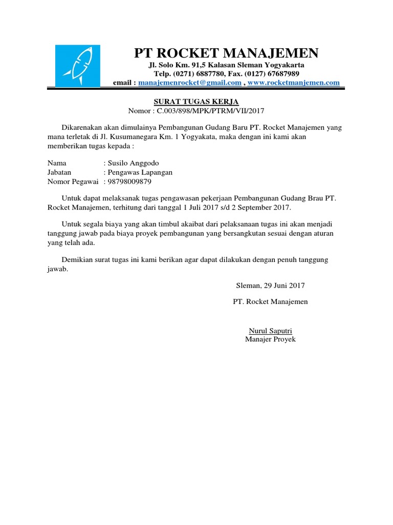 Contoh Surat Tugas Kerja Docx