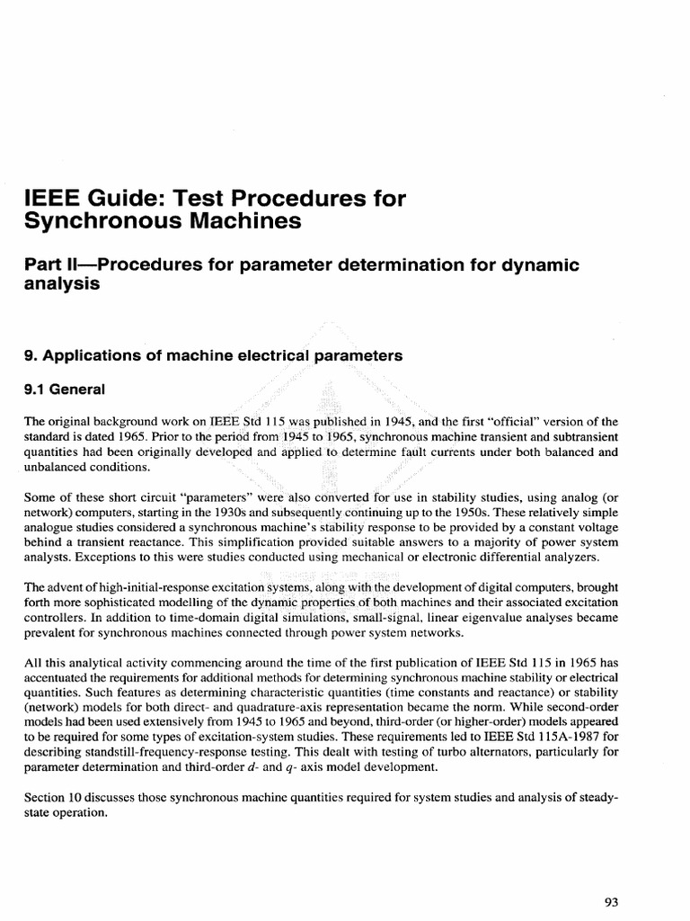 Std. 115 - 1995 - IEEE Guide, Test Procedures For Synchronous Machines  PartII | PDF | Electrical Impedance | Root Mean Square