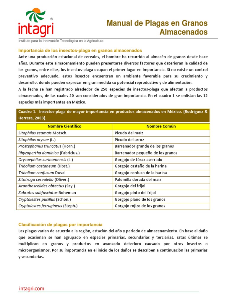Control de Plagas en Granos Almacenados | PDF | Cereales | Insectos