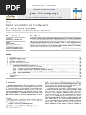 Soxhlet Extraction Past And Present Panacea Pdf Distillation