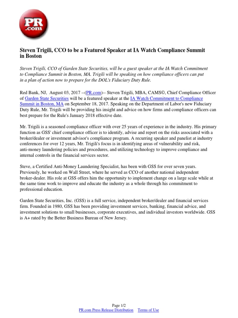Steven Trigili Cco To Be A Featured Speaker At Ia Watch