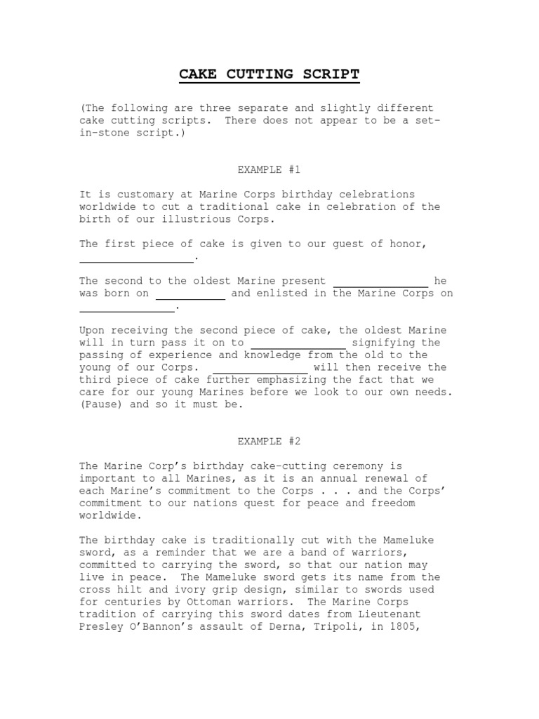 Cake Cutting Script United States Marine Corps Military Organization