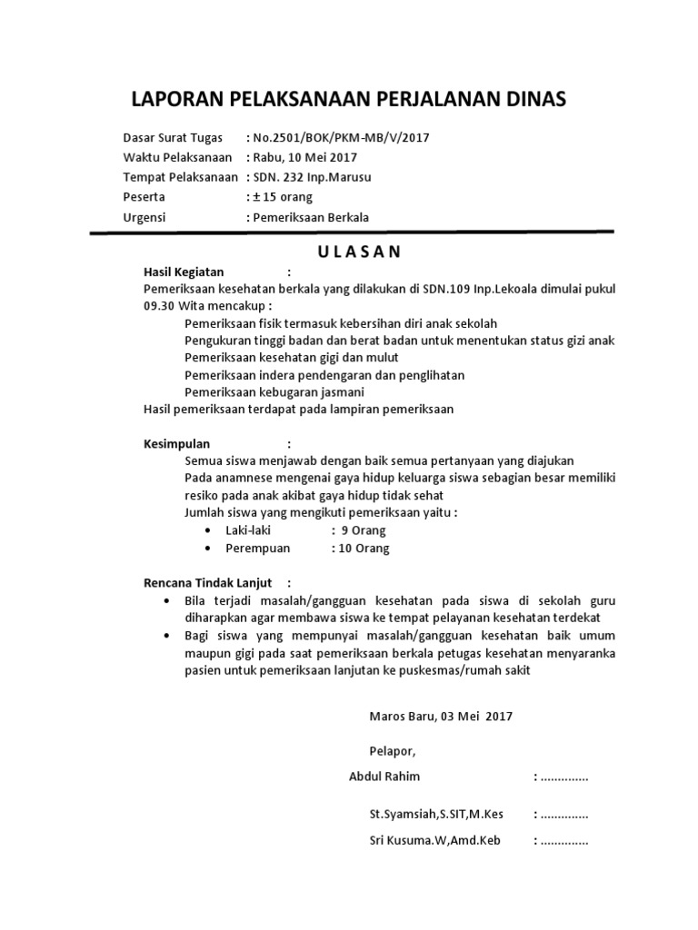 Contoh Laporan Hasil Kegiatan Bok