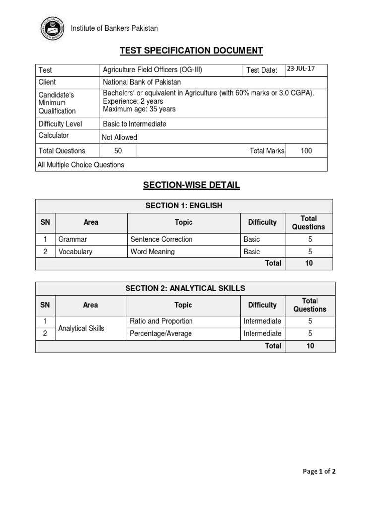 Agriculture Field Officer Exam Details | PDF | Banks | Banking