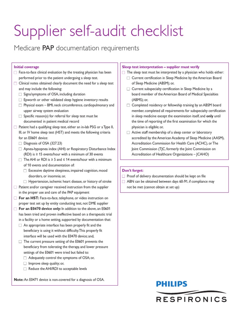 Medicare PAP Documentation Requirements Supplier SelfAudit Checklist