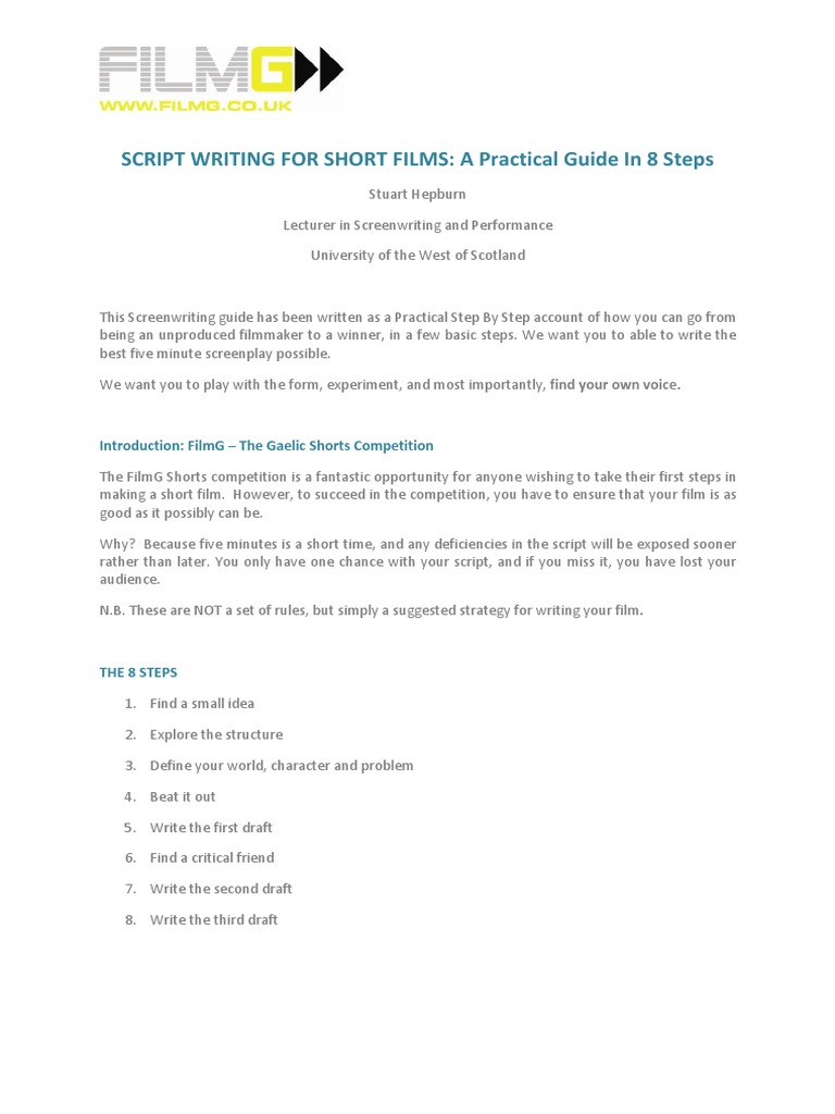 Script Writing For Short Films: A Practical Guide in 8 Steps | PDF