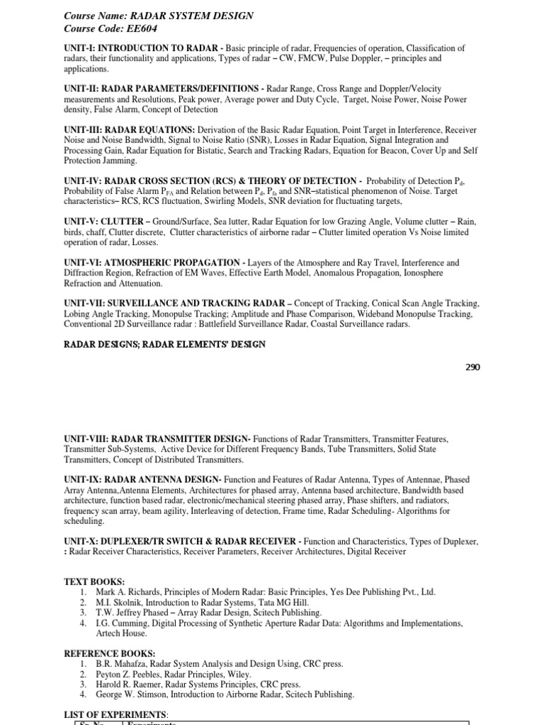 EE604Radar System Design PDF Radar Antenna (Radio)