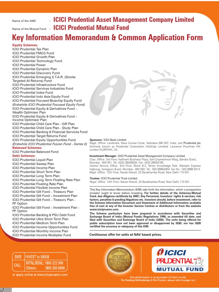 ICICI Prudential Mutual Fund KIM & Forms | PDF | Cheque | Identity Document