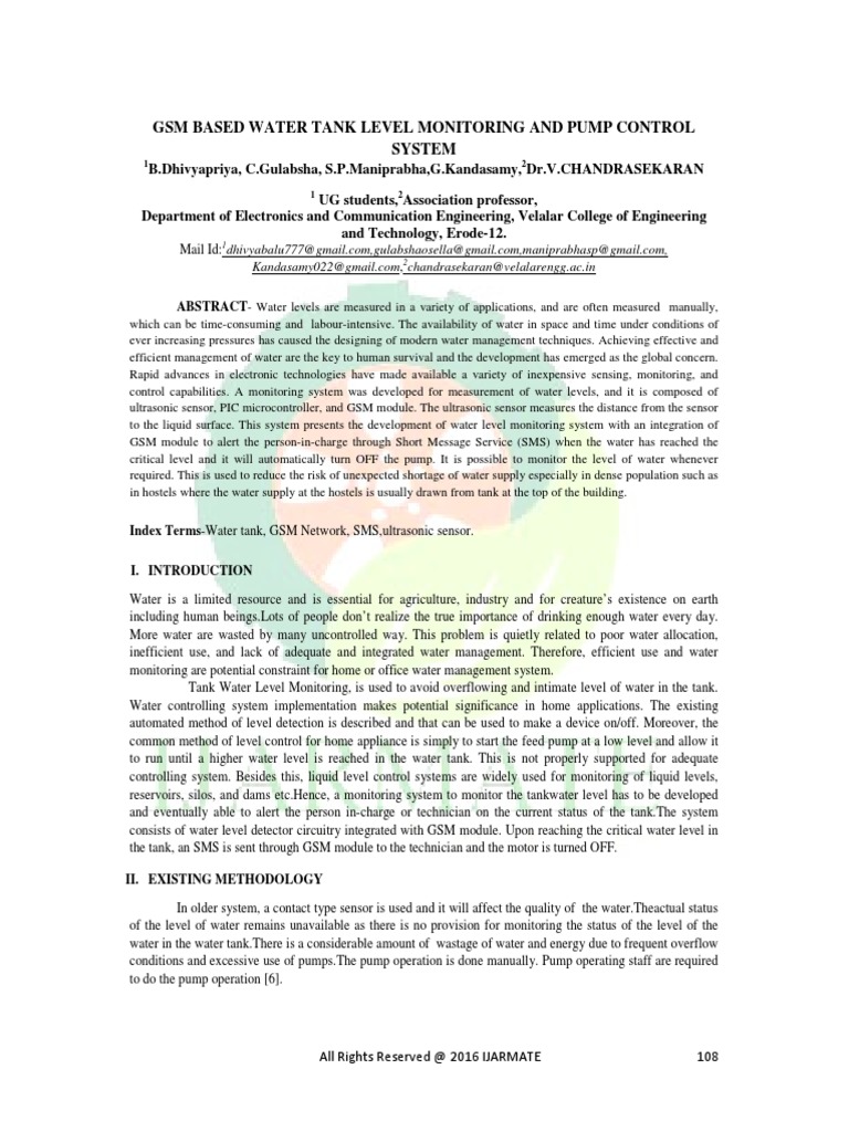 GSM Based Water Tank Level Monitoring and Pump Control System | PDF ...