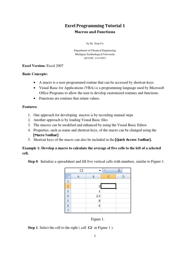 Excel Programming Tutorial 1: Macros and Functions | PDF