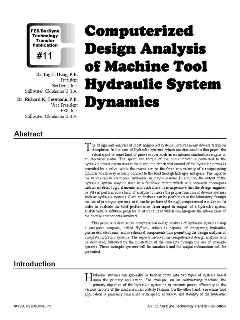 Design Analysis of Machine Tool Hydraulic System PDF | PDF