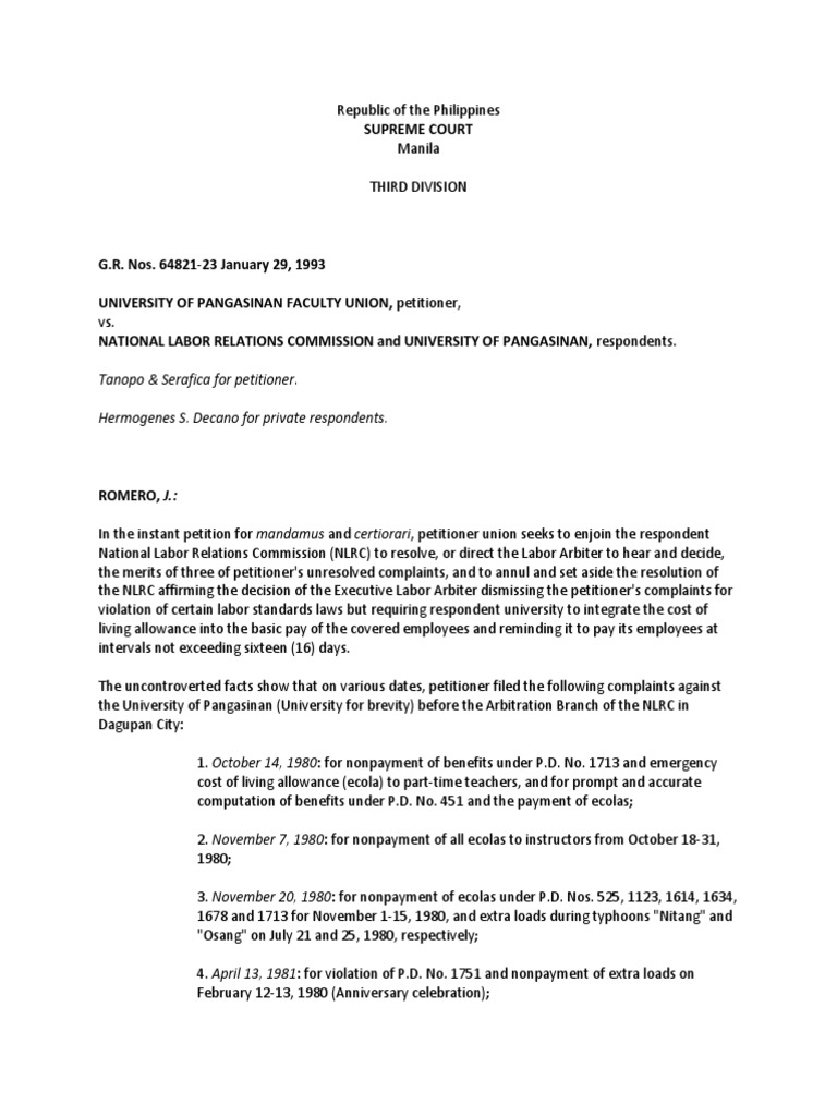 Labor Dispute: University of Pangasinan Case | PDF | Mandamus | Complaint
