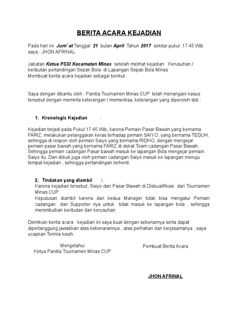 Berita Acara Kejadian