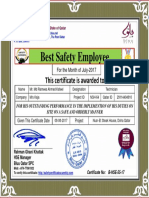 MD Ramees Ahmed Kafeel Best Safety Employee Award Certificate For Month July 2017