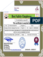 Mohammad Nasir Mir Best Safety Employee Award Certificate For Month June 2017