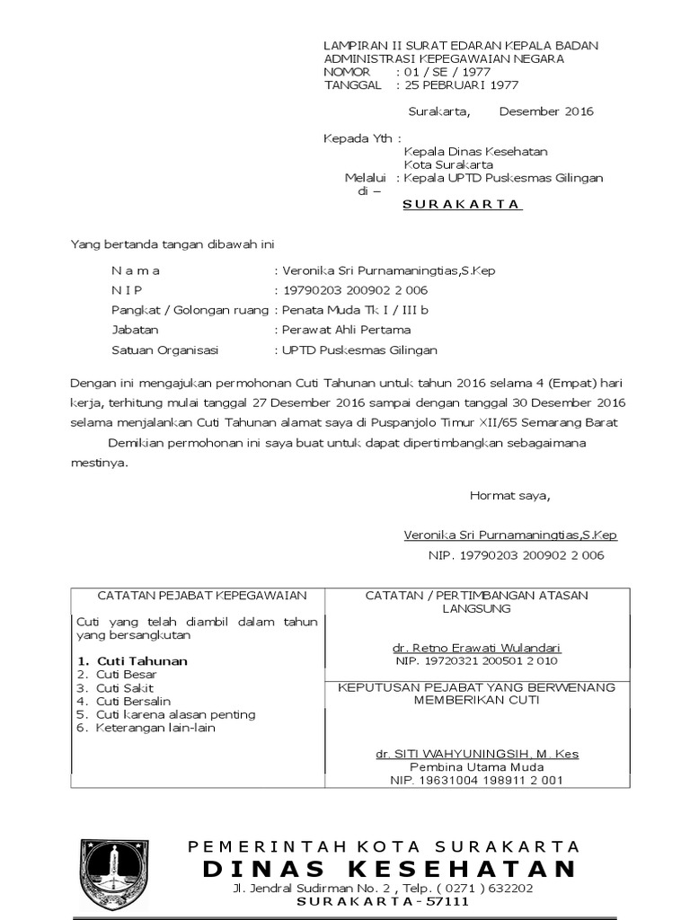 Contoh Surat Permohonan Cuti Sakit Lanjutan