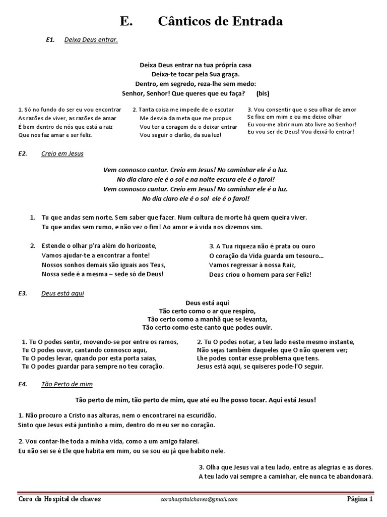 Cânticos de Entrada Letra, PDF, Jesus