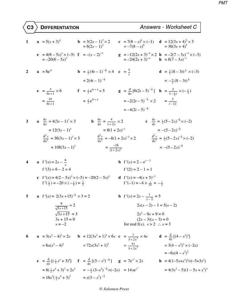Differentiation Worksheet C Answers | PDF