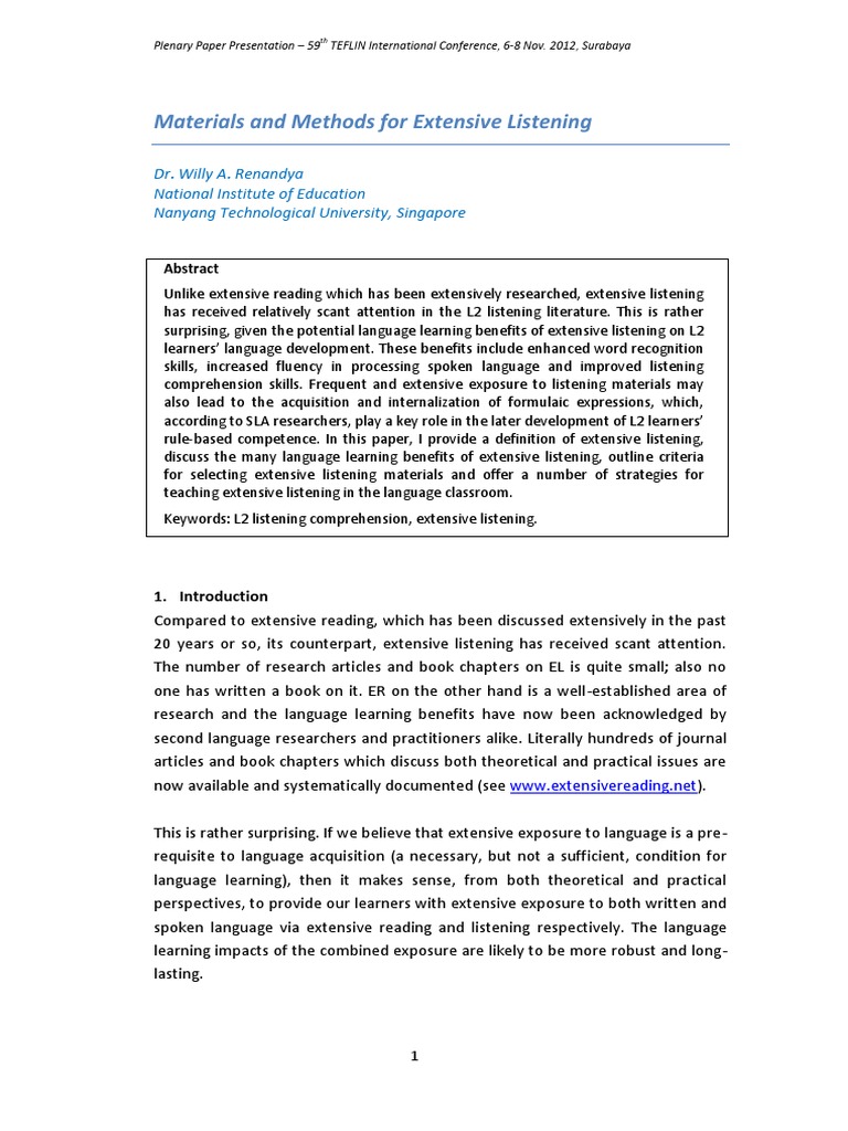 Extensive Listening for Primary Learners | PDF | Second Language ...