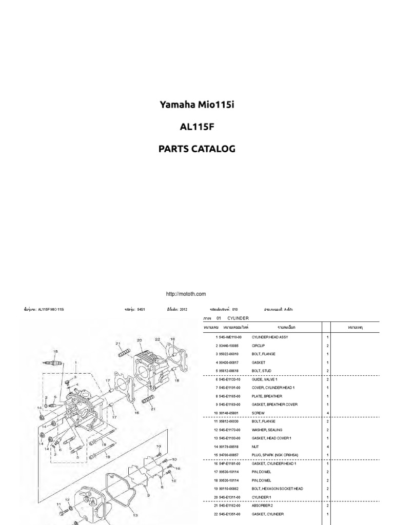 Yamaha Mio115i Parts Catalog Eng | PDF