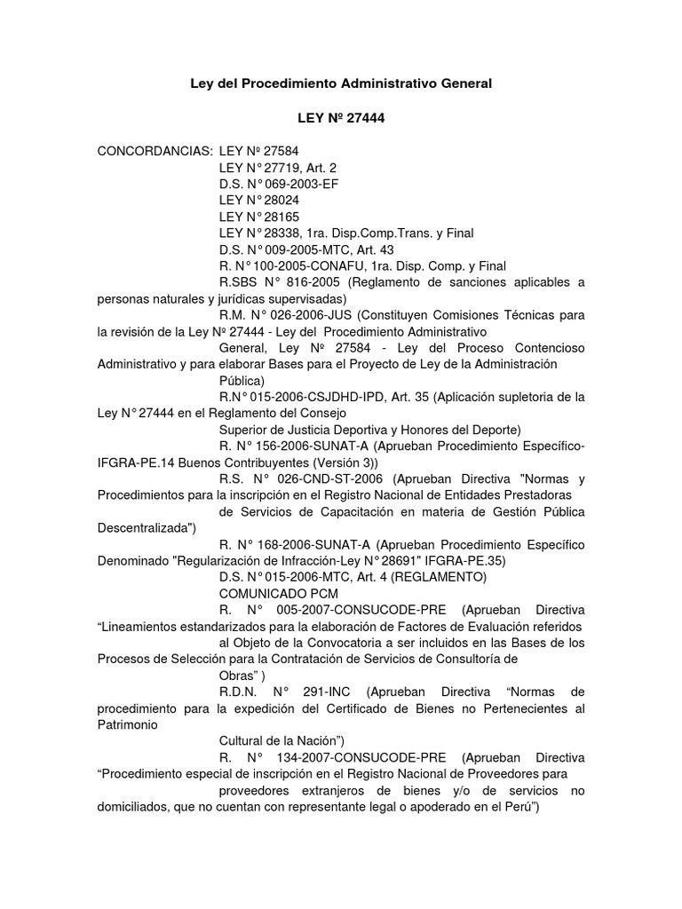 Ley 27444 PDF | PDF | Legislación | Administración Pública